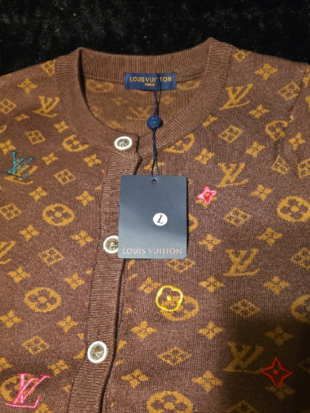 Louis Vuitton Brown Monogram Button-Front Cardigan    PLEASE READ FULL DESCRIPT! - Picture 2 of 5
